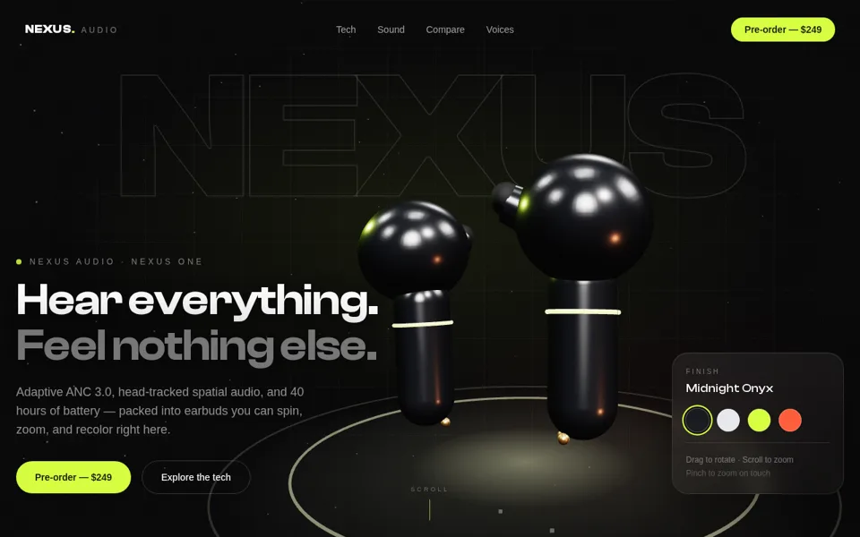 Still from NEXUS Audio: 3D earbuds product page
